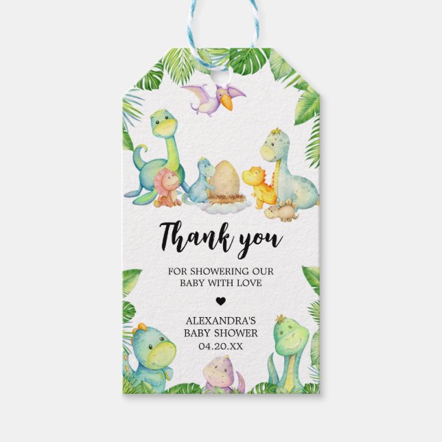 Cute Dinosaur Baby Shower Favour Tags (Front)