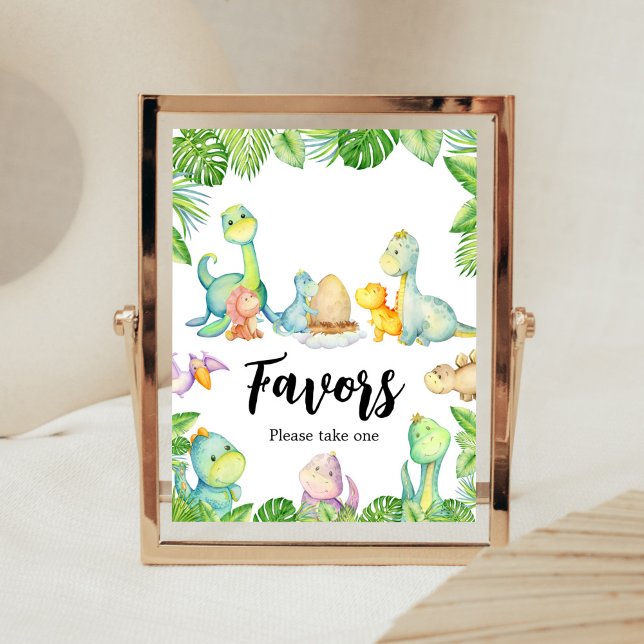 Cute Dinosaur Baby Shower Favours Poster (Greenery Dinosaur Baby Shower Favors Sign)