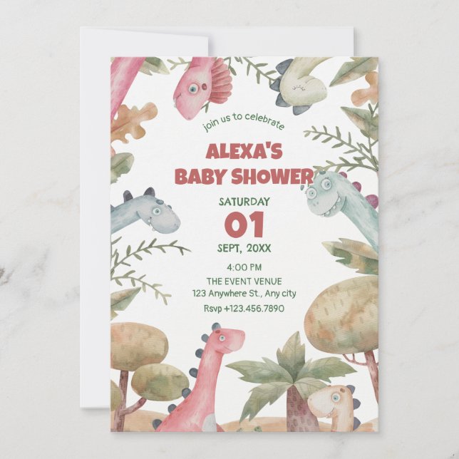 Cute dinosaur baby shower invitation (Front)