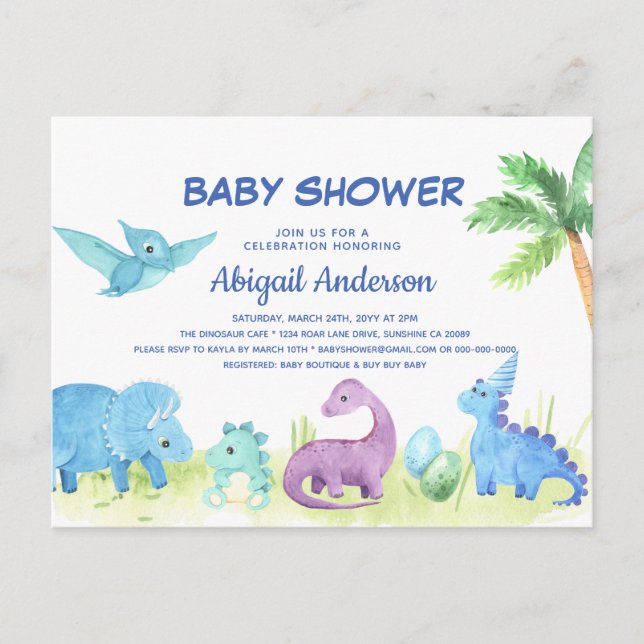 Cute Dinosaur Baby Shower Invitation Post Card (Front)