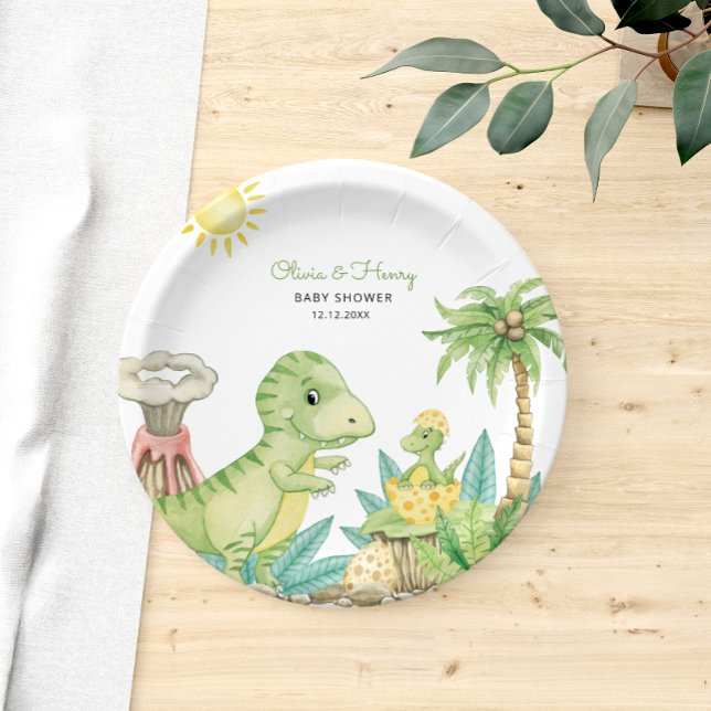 Cute Dinosaur Baby Shower Paper Plate (Creator Uploaded)