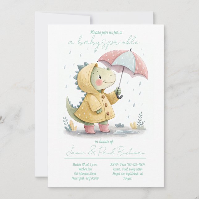 Cute Dinosaur Baby Sprinkle Invitation (Front)