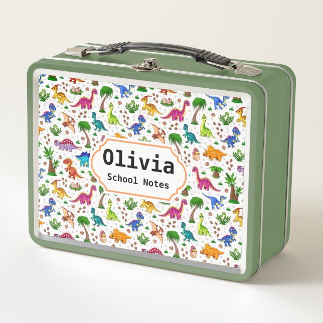 Cute Dinosaur Back to School Metal Lunch Box (Front)