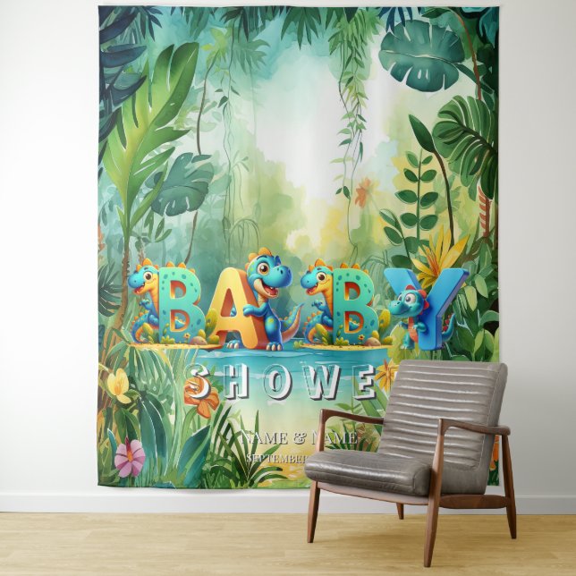 Cute Dinosaur Backdrop Tapestry (In Situ)