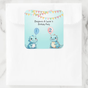 Cute Dinosaur Balloon Boy friends birthday party Square Sticker