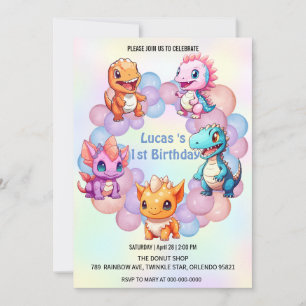 Cute dinosaur Balloon School kids birthday party Invitation