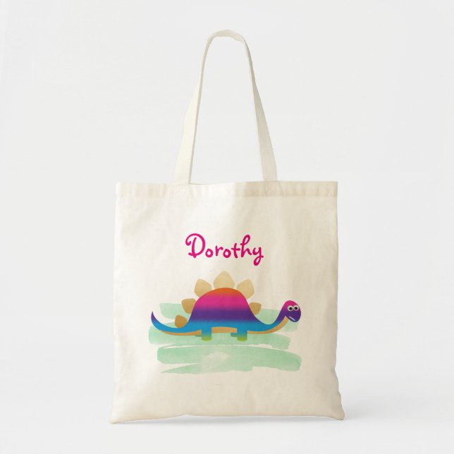 Cute Dinosaur Below Person's Name Tote Bag (Front)