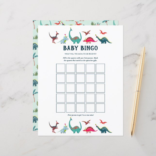 Cute Dinosaur Bingo Baby Shower Game (Front/Back In Situ)