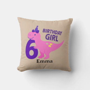 Cute Dinosaur Birthday Girl - 6th Birthday Cushion