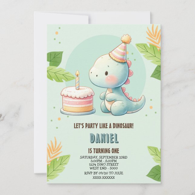 Cute Dinosaur Birthday Invitation (Front)