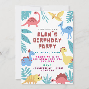 Cute Dinosaur Birthday Invitation