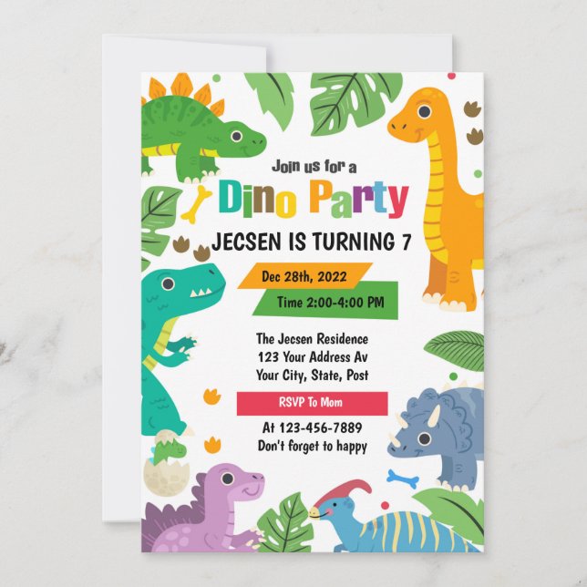 Cute Dinosaur Birthday Invitation (Front)