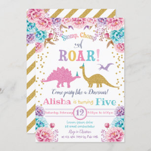 Cute Dinosaur Birthday Invitation Girl