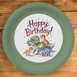 Cute Dinosaur Birthday Paper Plate