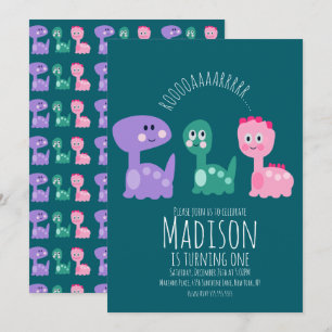 Cute Dinosaur Birthday Party Colourful Invitation