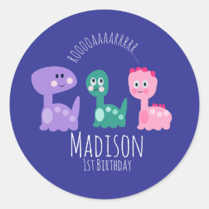 Cute Dinosaur Birthday Party Colourful Invitation Classic Round Sticker