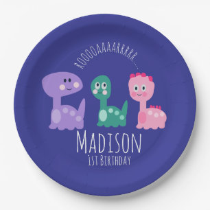 Cute Dinosaur Birthday Party Colourful Invitation Paper Plate
