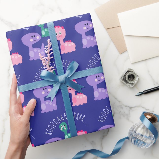 Cute Dinosaur Birthday Party Colourful  Wrapping Paper (Gifting)