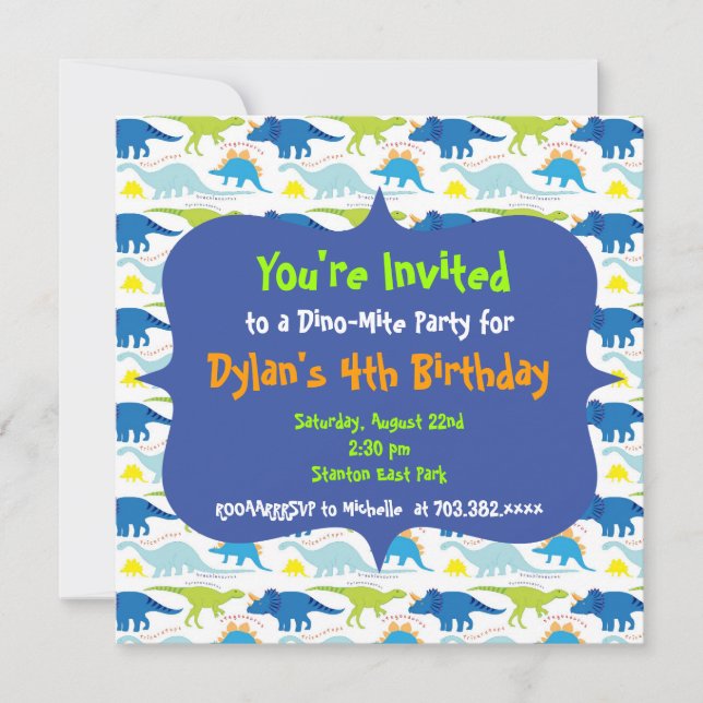 Cute Dinosaur Birthday Party Invitation Templates (Front)