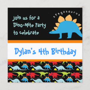 Cute Dinosaur Birthday Party Invitations Black