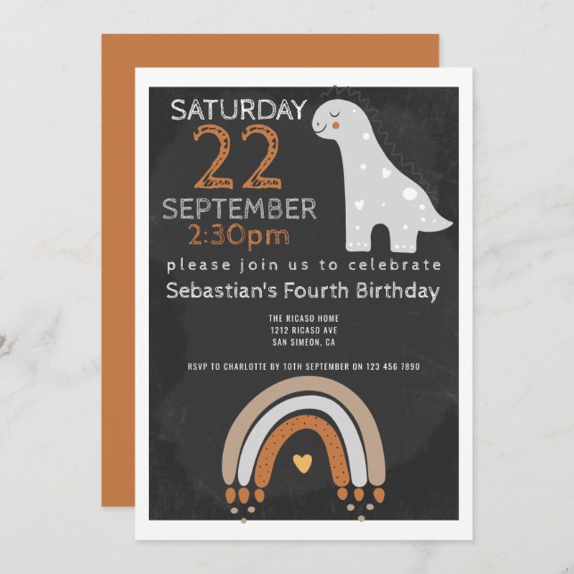 Cute Dinosaur Birthday Party Personalised Invitation (Front/Back)