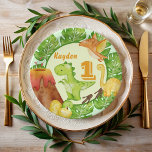 Cute Dinosaur birthday party personalised Paper Plate<br><div class="desc">Cute Dinosaur birthday party personalised party plates with cute dinosaurs volcano ,  for smaller children birthday party personalised table decor</div>