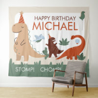 Cute Dinosaur Birthday Party Photo Booth Backdrop