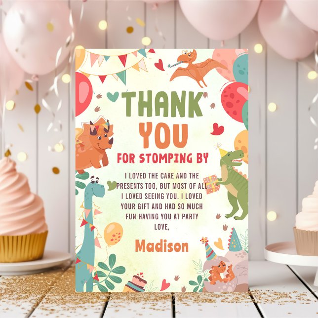 Cute Dinosaur Birthday Party Thank You Card (Creator Uploaded)