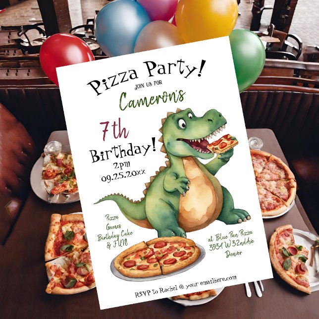Cute Dinosaur Birthday Pizza Party Invitation (Creator Uploaded)