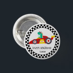 Cute Dinosaur Birthday racing car boy kids name 3 Cm Round Badge<br><div class="desc">Cute Dinosaur Birthday racing car boy kids name</div>