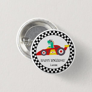 Cute Dinosaur Birthday racing car boy kids name 3 Cm Round Badge
