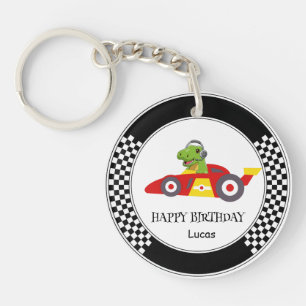 Cute Dinosaur Birthday racing car boy kids name Key Ring
