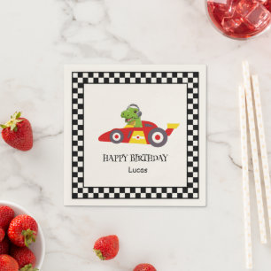 Cute Dinosaur Birthday racing car boy kids name Napkin