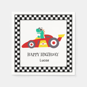 Cute Dinosaur Birthday racing car boy kids name Napkin