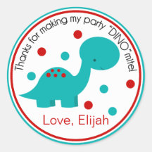 Cute Dinosaur Birthday Sticker (teal/red)