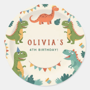 Cute Dinosaur Birthday Stomp Chomp Roar Custom Classic Round Sticker