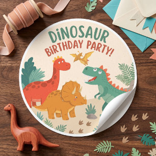 Cute Dinosaur Birthday Stomp Chomp Roar Custom Classic Round Sticker