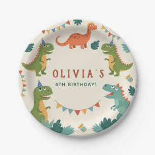Cute Dinosaur Birthday Stomp Chomp Roar Custom Paper Plate