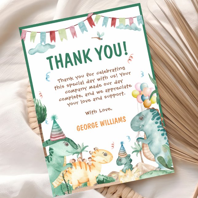 Cute Dinosaur Birthday Thank You Card (Creator Uploaded)