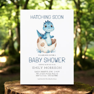 Cute Dinosaur Blue Boy Hatching Soon Baby Shower Invitation