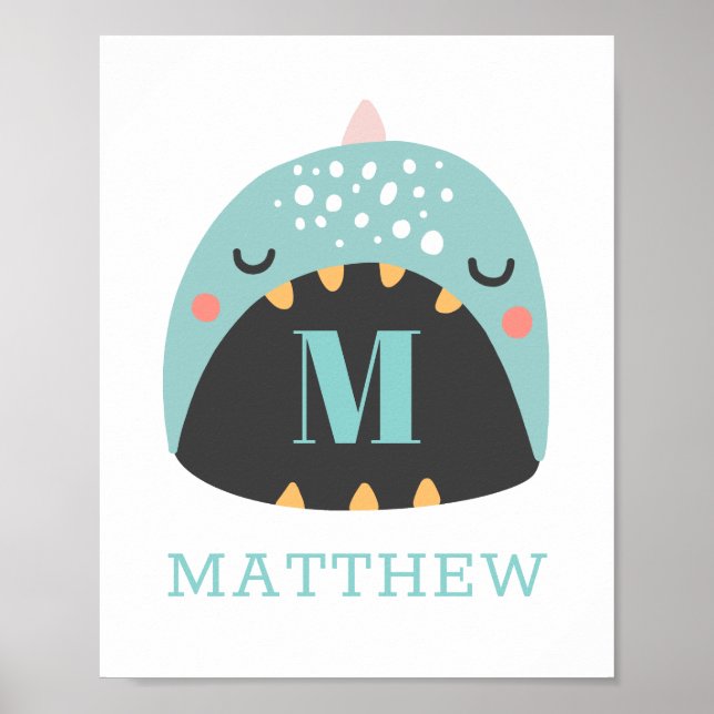 Cute dinosaur. Blue Dino for Baby boy / Nursery Poster (Front)