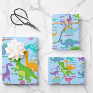 Cute Dinosaur Blue Wrapping Paper Sheet