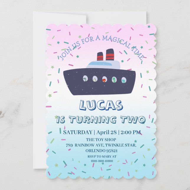 Cute dinosaur boat cruise Birthday party DIY NAME Invitation (Front)