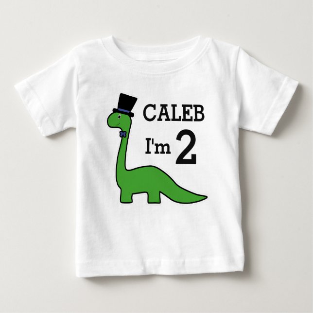 Cute Dinosaur Boy Birthday Customise Name I'm 2 Baby T-Shirt (Front)
