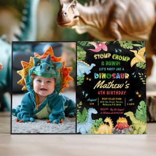 Cute Dinosaur Boy Birthday Jurassic Dino Photo Invitation