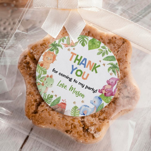 Cute Dinosaur Boy Birthday Party Classic Round Sticker (Creator Uploaded)