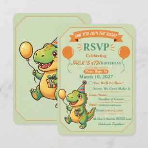 Cute Dinosaur Boy Birthday RSVP Card Editable