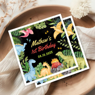 Cute Dinosaur Boy First Birthday Party Napkin