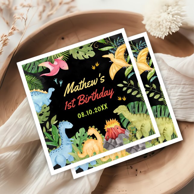 Cute Dinosaur Boy First Birthday Party Napkin (Creator Uploaded)