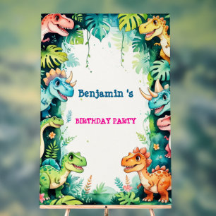 Cute Dinosaur Boy Happy birthday colourful party Acrylic Sign